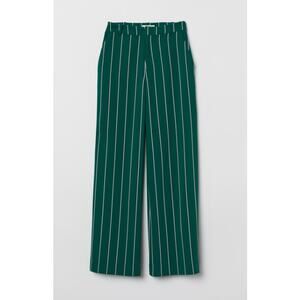 H&M Women's Green Woven Stripes Wide Leg Suit Pants US 2 Size NWT